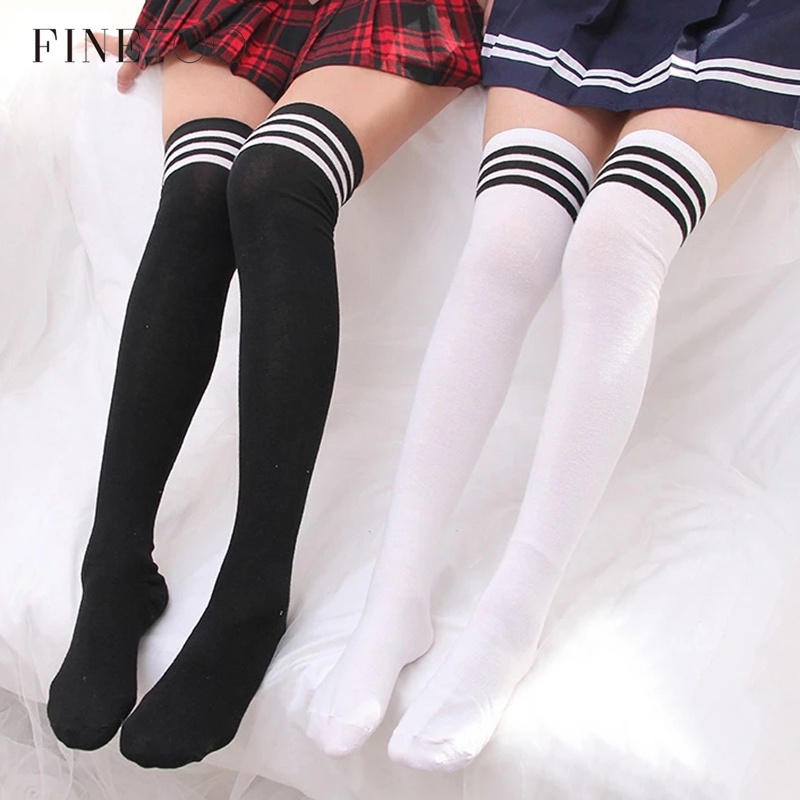 Finetoo Sexy Black White Striped Long Socks Women Over Knee Thigh High ...