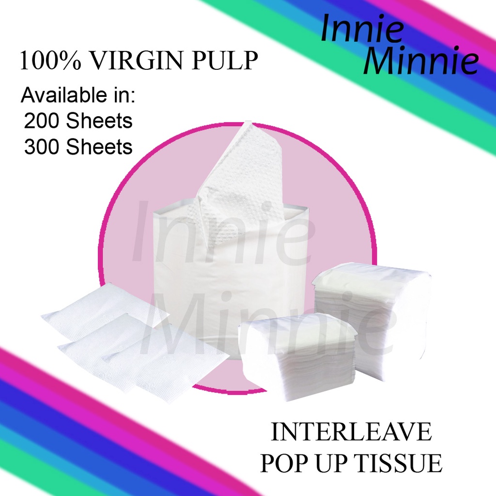 Interleave Pop Up Tissue 100 Virgin Pulp 2PLY 200 Sheets / 300 Sheets