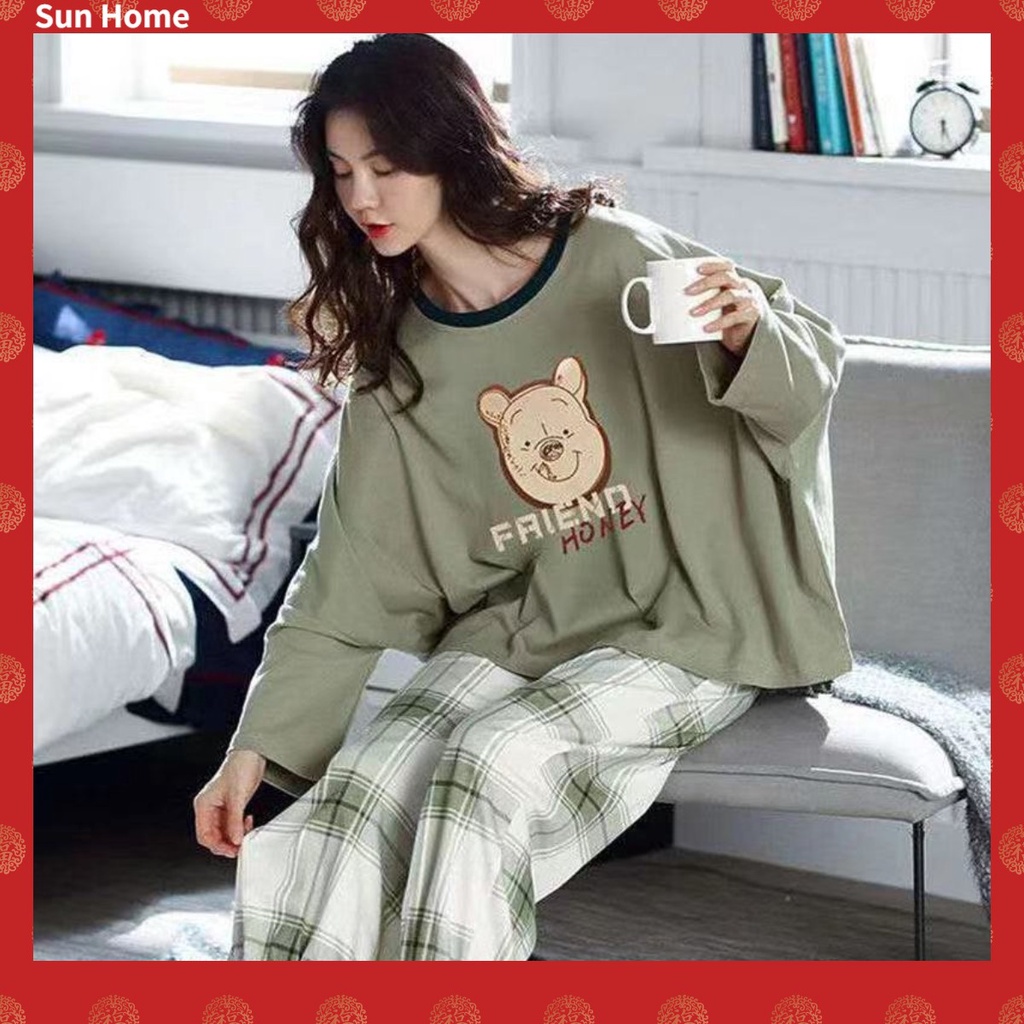 korean Flannel Warm Pajamas for Women Long Sleeve Home Suit Ladies