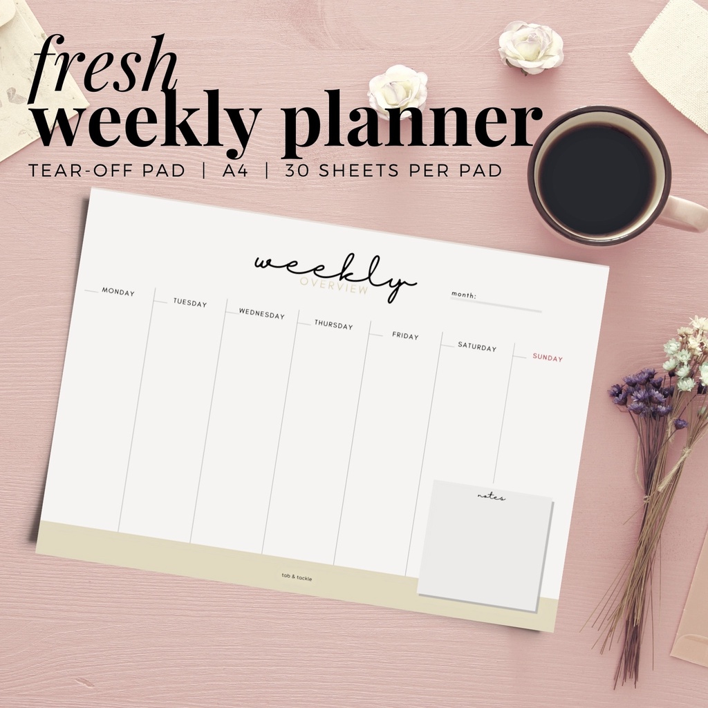 Weekly Planner Pad (Fresh) A4, tearoff pad, 30 sheets Shopee