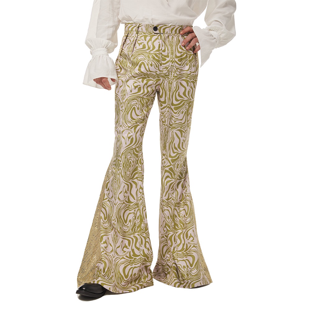 In Stock 1970s Retro Vintage Disco Mid Waist Bell Bottom Flares