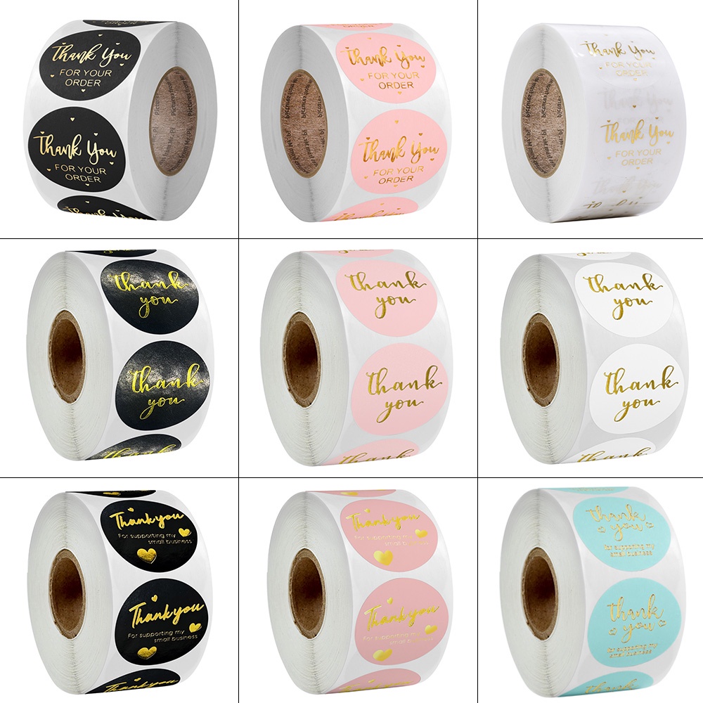 500 Pcs/Roll Round Gold Foil Thank You For Your Order Stickers Small ...