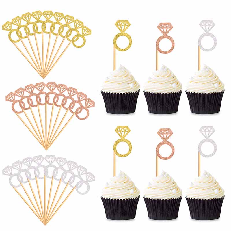 10pcs Cupcake Toppers Glitter Diamond Ring Cakes Toppers for Marriage ...