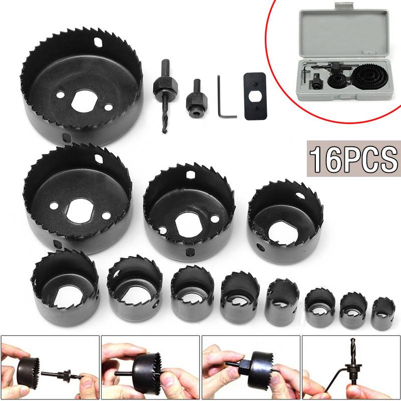 16pcs Woodworking Hole Saw Cutter Bit Drilling Tool Set With Round Saw ...