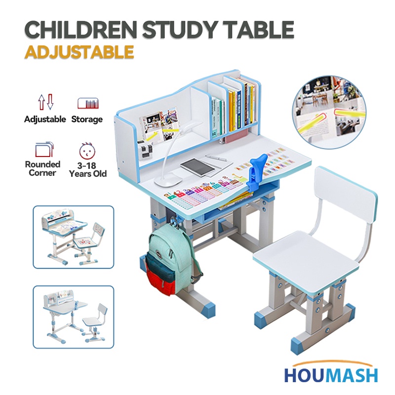 HOUMASH Kids Study Table And Chair Set Adjustable Cartoon Children ...