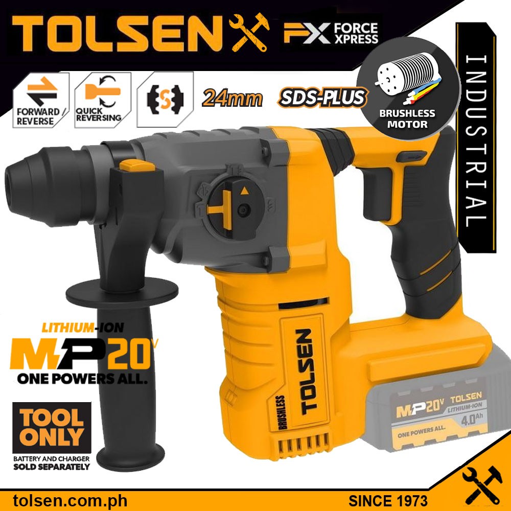 Tolsen LI-ION Brushless Cordless Rotary Hammer Drill SDS+ (All in One ...