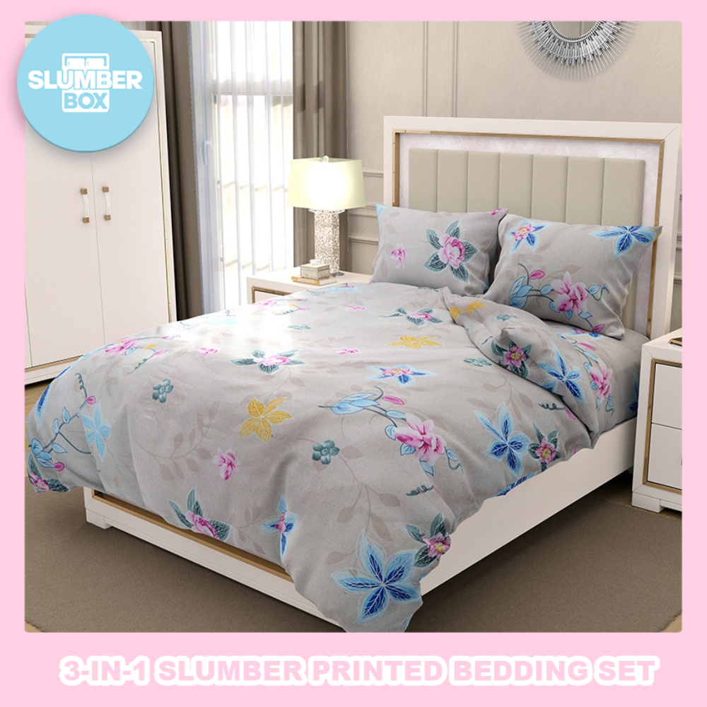 Slumber Box 3in1 Beddings Bed Sheet Home Bedsheet Set (2 Pillowcase + 1