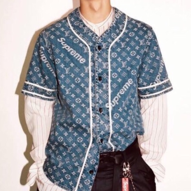 Louis Vuitton Supreme Denim Baseball Jersey