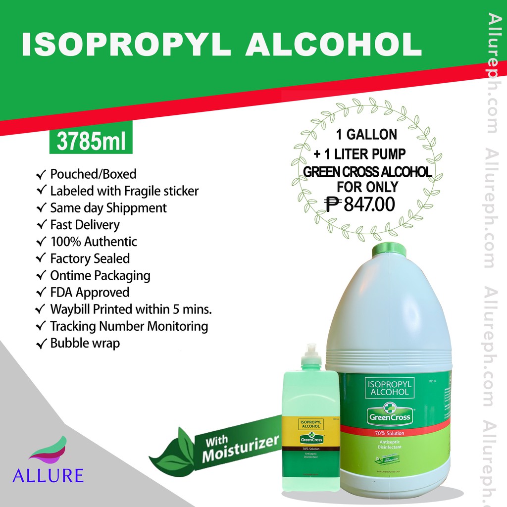 Isopropyl Alcohol Green Cross With Moisturizer 1 Gallon 1000 Ml Pump