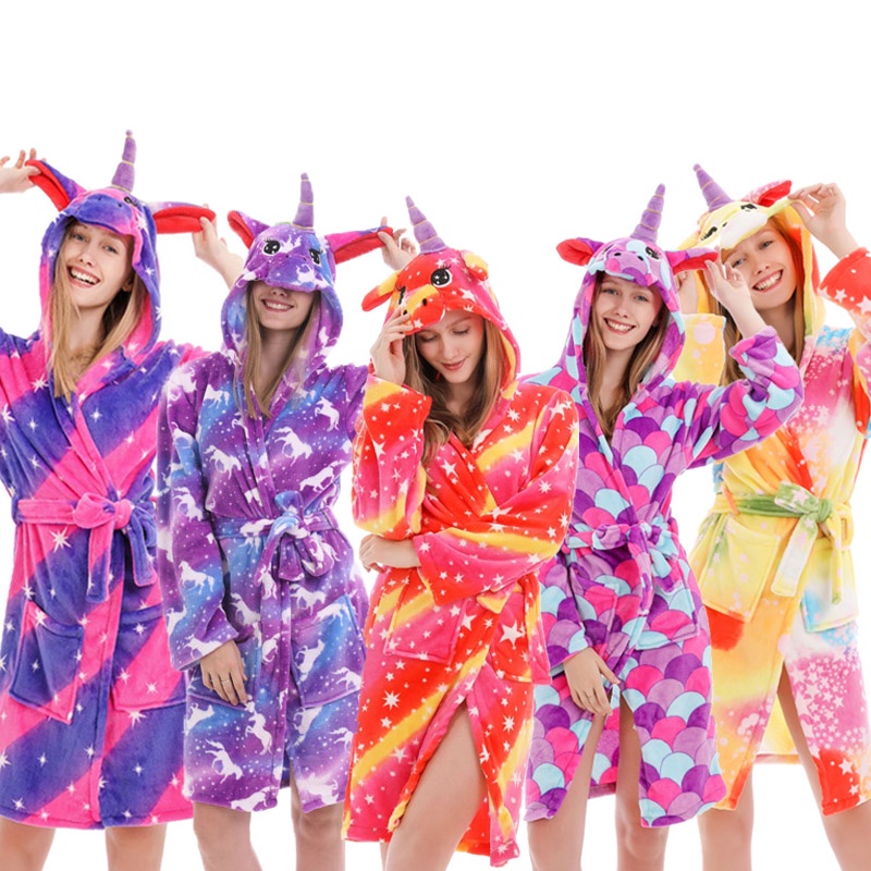 Kigurumi Unicorn Hooded Kids Bathrobes Purple Unicorn Bath Robe Animal