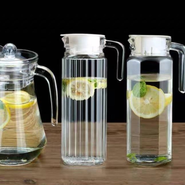 【LX♥SAVER 】Glass Pitcher Clear Embossed Glass Jar, for Hot & Cold ...