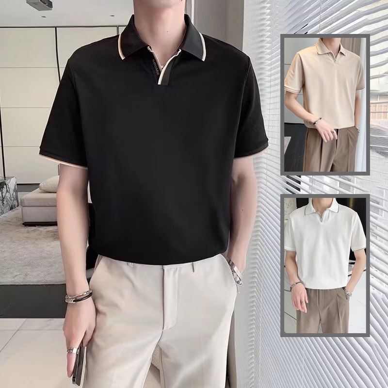 Korean Style Men Polo Shirt Lapel Causual Short Sleeve Polo Shirt Lapel ...