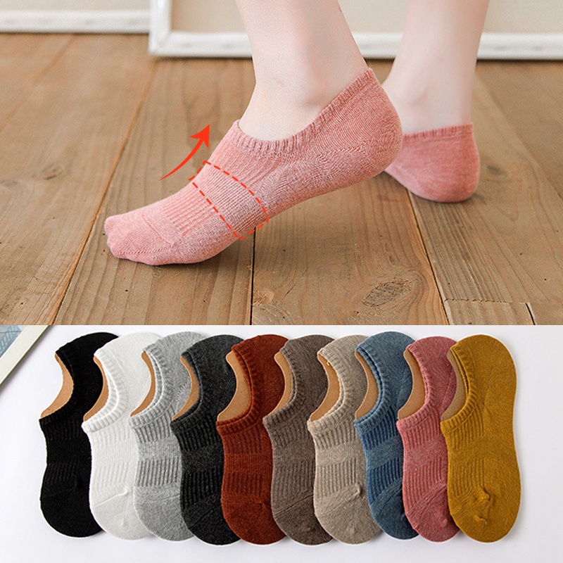 ECMLN Cotton Lady's Boat Socks Thin Women Solid Color Low-top Socks ...