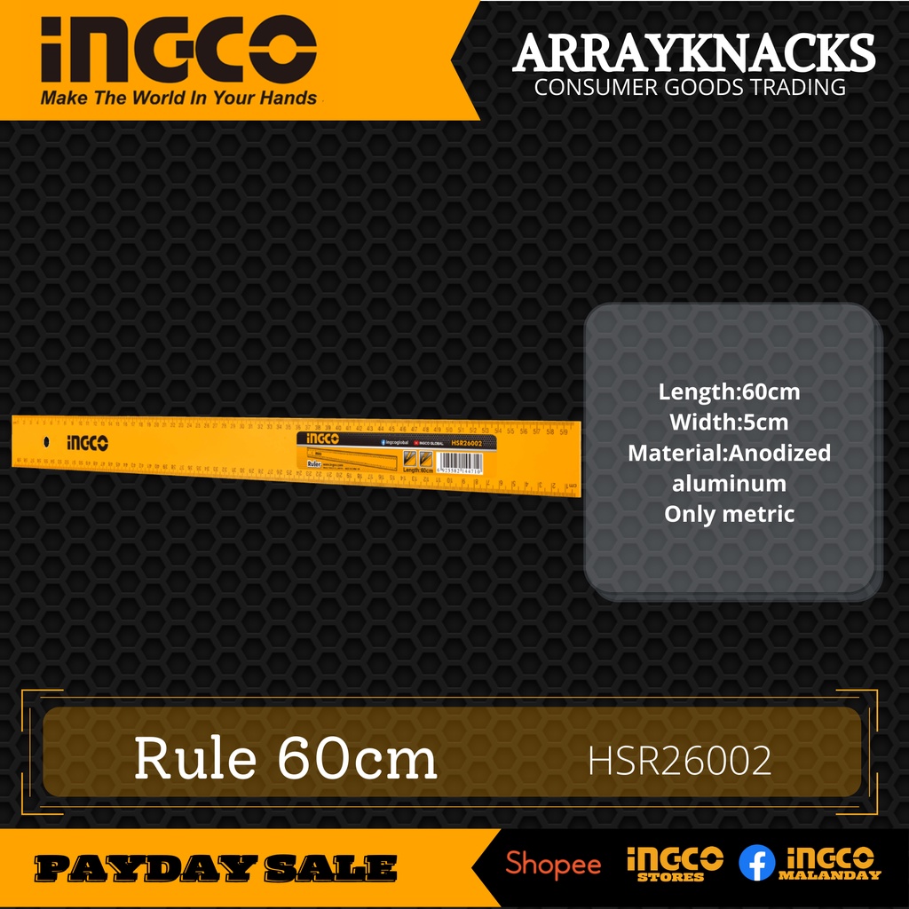 INGCO Straight Edge Ruler 60cm (HSR26002) HANDTOOLS | Shopee Philippines