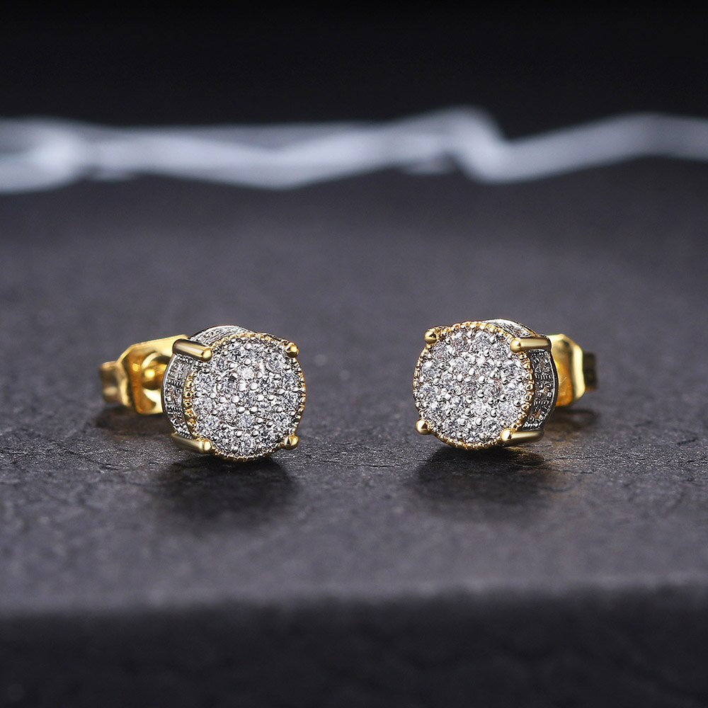 Stud Earrings For Men Women Gold Color Punk Jewelry Iced Out Zircon ...