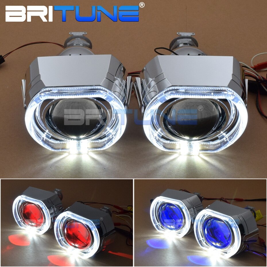 H7 H4 Car Headlights Lens Retrofit Projector Square LED Angel Devil