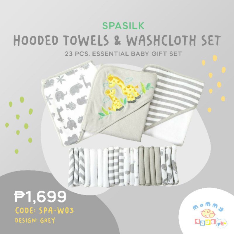 Spasilk 23 Piece Essential Baby Bath Gift Set Grey Shopee