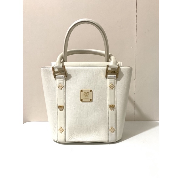 Mcm tote best sale bag white