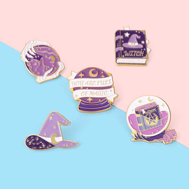 5 Styles Magic Enamel Pin Magic Book Witch Hat Pin Brooch Gift for ...