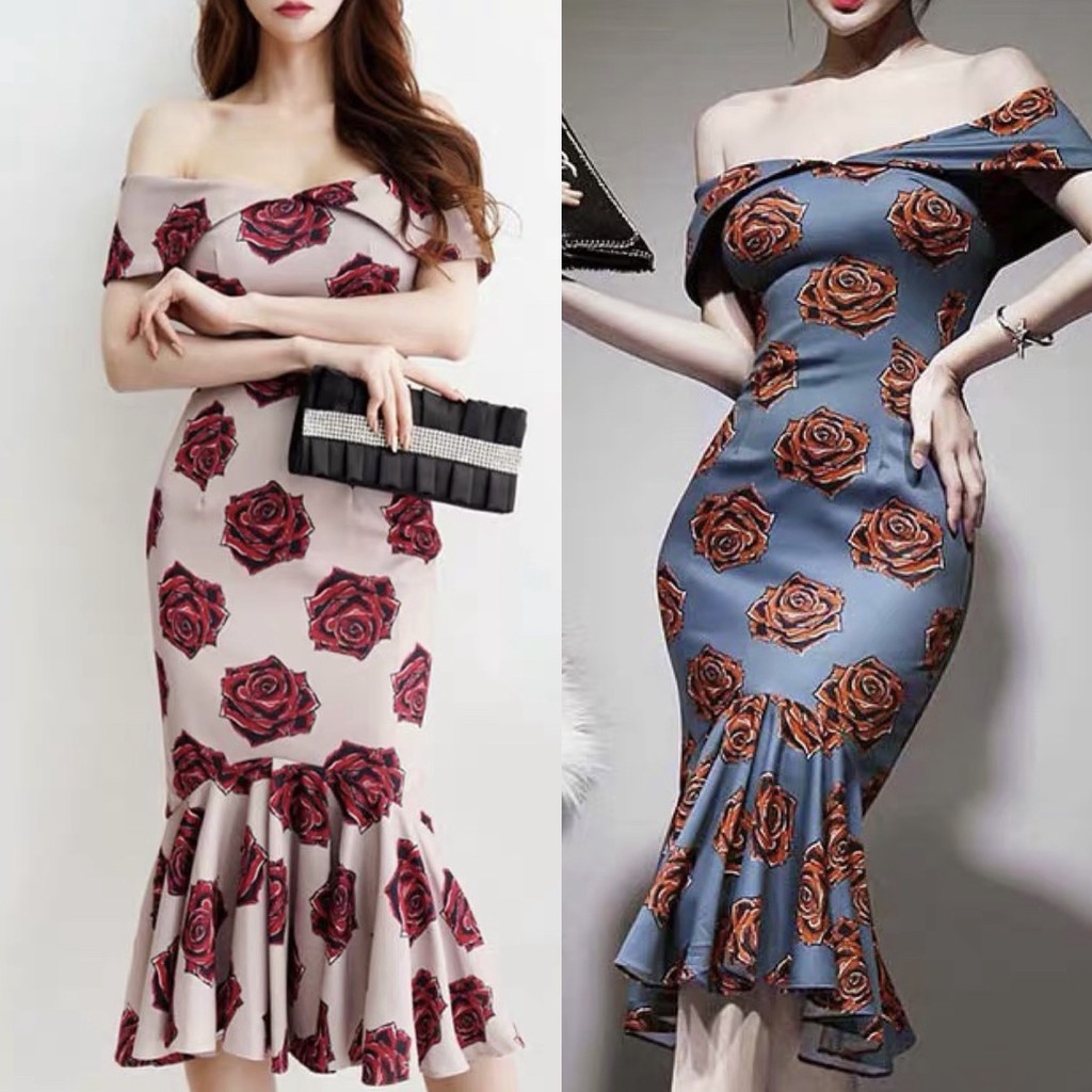 S481 Miss M Fashion Turn-over Off Shoulder Floral Mermaid Dress ...