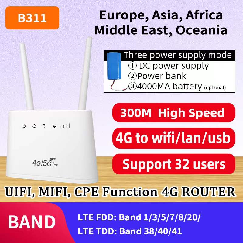 B311 4000mAh Battery 300Mbps LTE Wireless USB Modem 4G Wifi Router with Sim Card Slot WPS