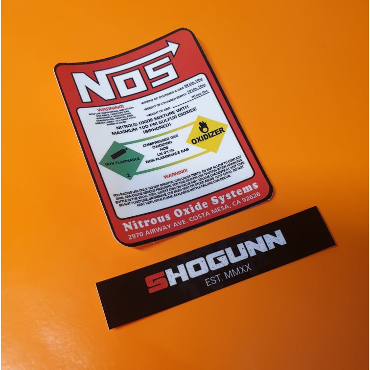 DIE CUT JDM NOS NITROUS OXIDE BOTTLE LABEL Laminated Vinyl Sticker