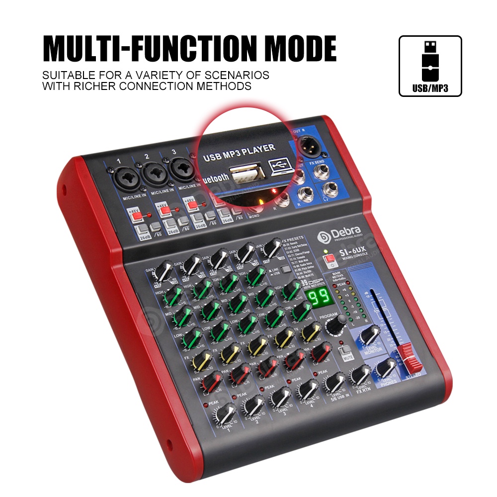 Clean Sound! Debra Pro 6 Channel Usb Mixer Audio With 99 Dsp Digital