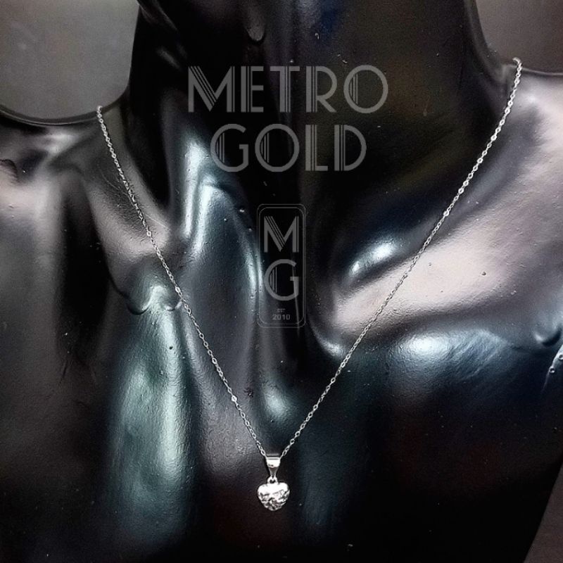 18K Saudi WHITE Gold Criss-Cross Heart Pendant with Fine Tauco 