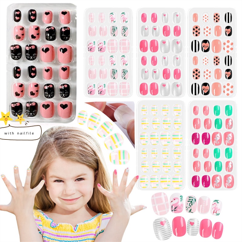 【Fake Nails For Kids】24pcs Wholesale Fake Nails Set With Glue 24pcs ...