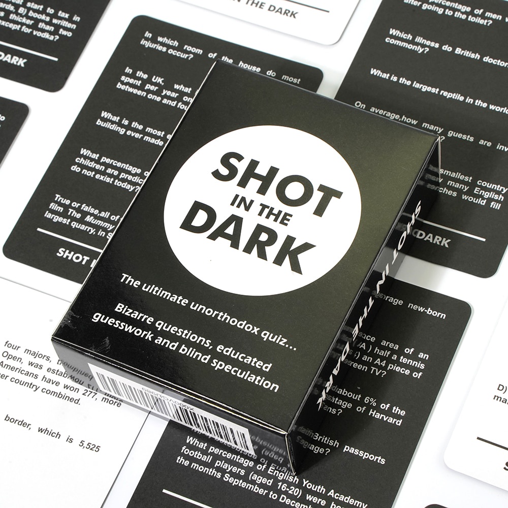 Shot In The Dark Card Game One Simple Game, Hundreds Of Eccentric Questions friends family games