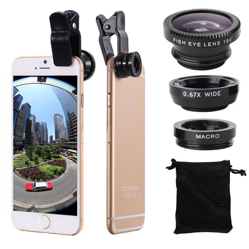 3in1 Fisheye Phone Lens Wide Angle Zoom Fish Eye Macro Lenses Camera  Kits With Clip Lens On The Phone For Smartphone