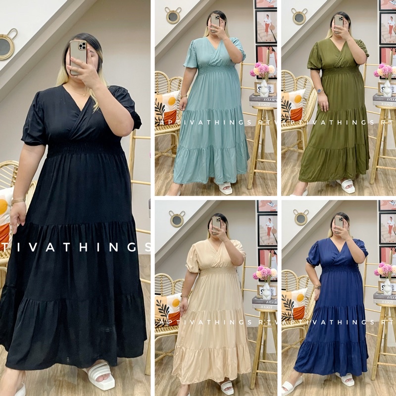 PLUS SIZE XL-4XL Adora Overlap Smocking Maxi Dress ONHAND | Shopee ...