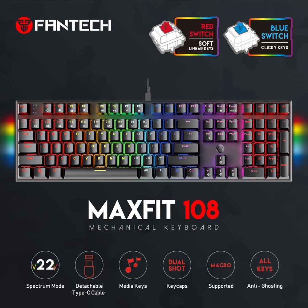 Fantech MK855 MAXFIT108 Gaming Mechanical Keyboard RGB Macro Anti