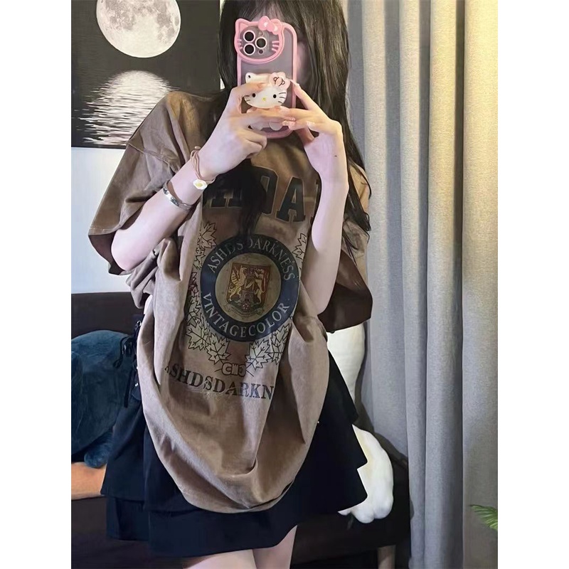 Women's Brown Typography Printed Round Neck Cotton Slim Fit T-Shirt