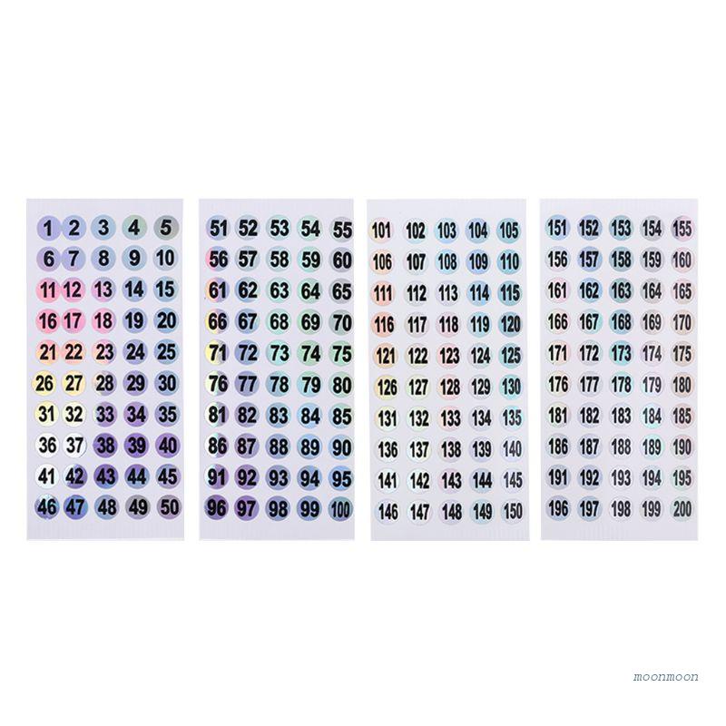 lucky 1 to 200 Round Number Stickers Self Adhesive Label Stickers ...