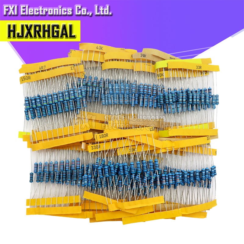 1100pcs/lot 1/2W 1M Metal Film Resistor Assorted Kit 1R/2.2R/3.3R/4.7R