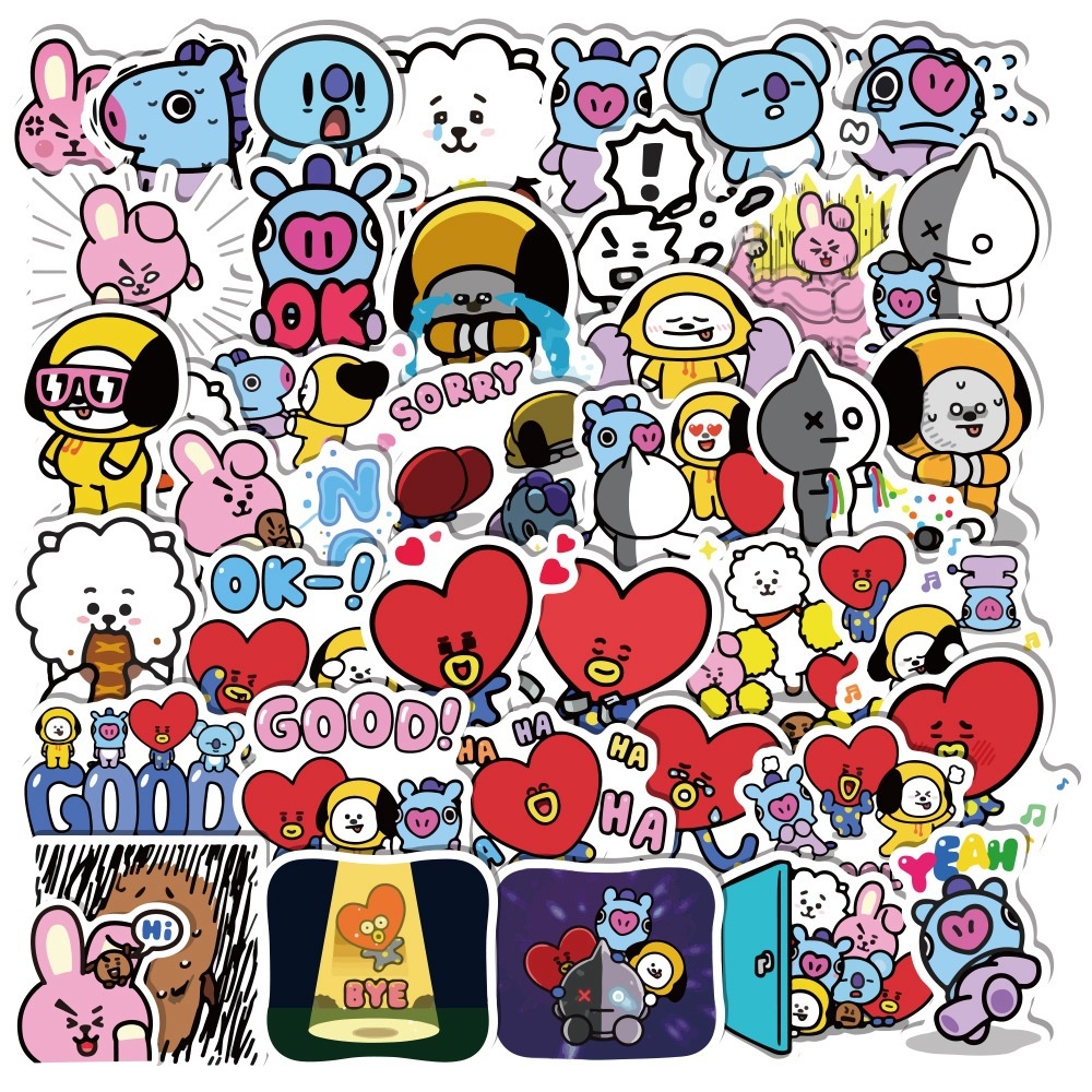 40pcs BTS Bangtan Boys Cartoon Caractor BT21 Sticker Waterproof Cute ...