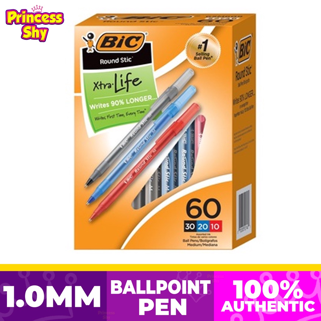 BIC Round Stic Xtra Life Ballpoint Pen Medium Point 1.0mm Black Blue ...