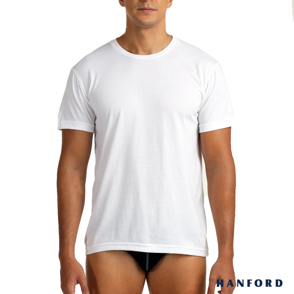 Hanford Men R-Neck Cotton Modern Fit Short Sleeves Shirt - White ...