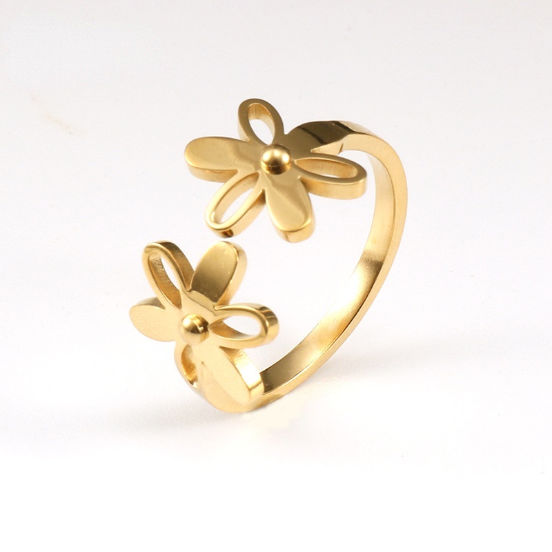 Niche Design Flower Ring Girl Heart Sunflower Index Finger Ring Titanium Steel Waterproof Non