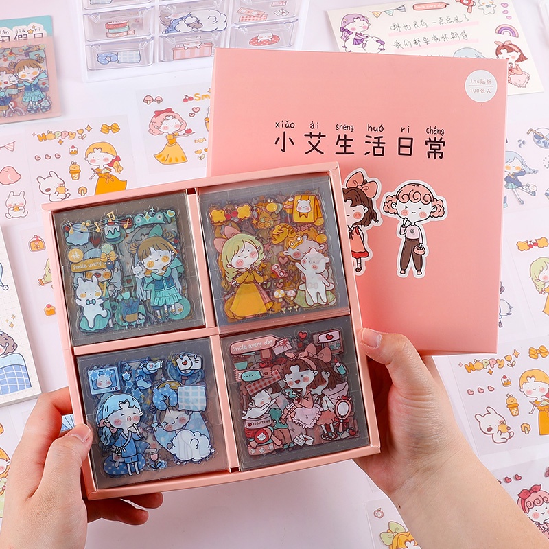 20 Sheets Cartoon Lovely Girl’s Daily Series Waterproof PET Deco ...