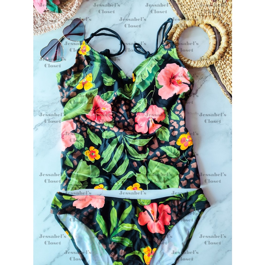 PLUS SIZE Tankini Two Piece Tropical Print Padded Swimsuit [Swimwear
