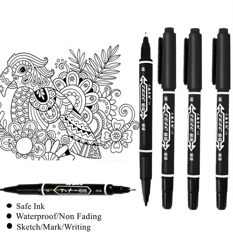 10 Pcs/Set Waterproof Drawing Liner Dual Tip Lettering Markers Black ...