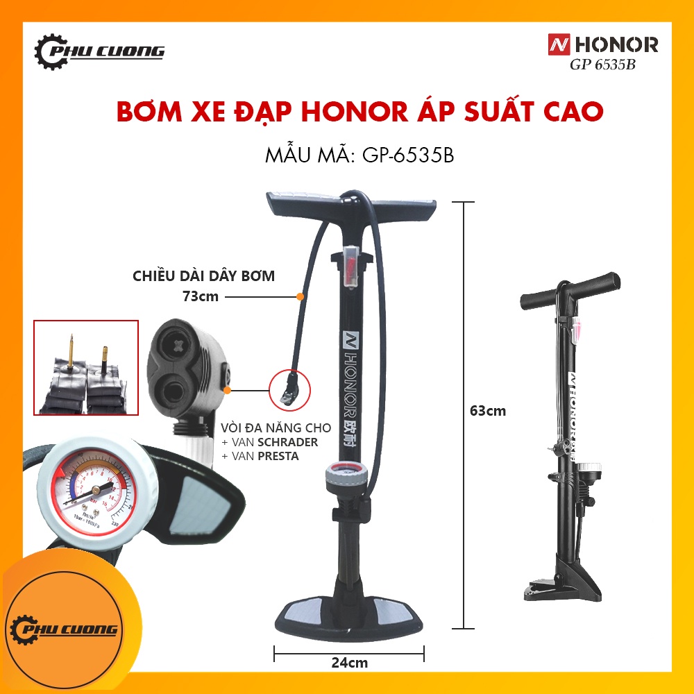 Honor Bicycle Pump With Meter And Vertical Pedal - High Pressure 230psi ...