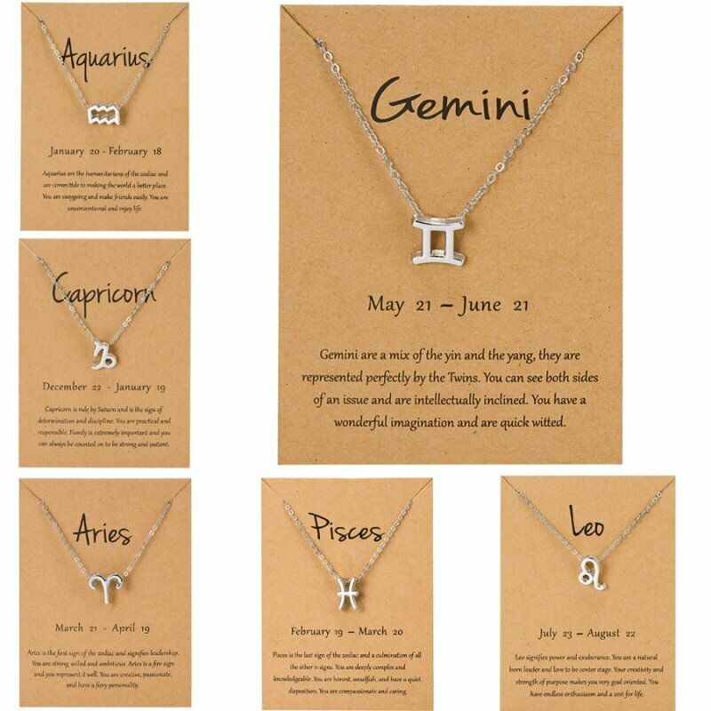 12 Constellation Zodiac Sign Pendant Necklace Silver Short Chain Choker ...