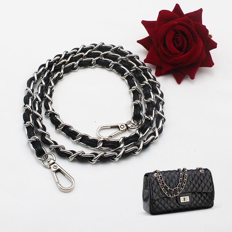 New 120CM Metal + Leather Bag Straps Messenger Bag Chain Strap Fashion