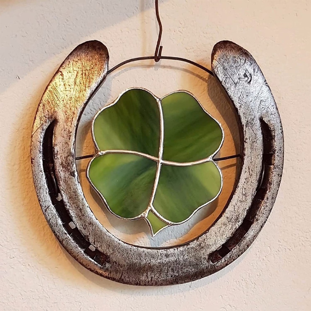 Lucky Horseshoe Ornament Four Leaf Clover Home Decoration Unique Metal