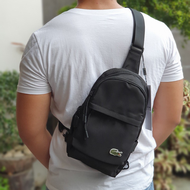 Lacoste: Black Embroidered Bag