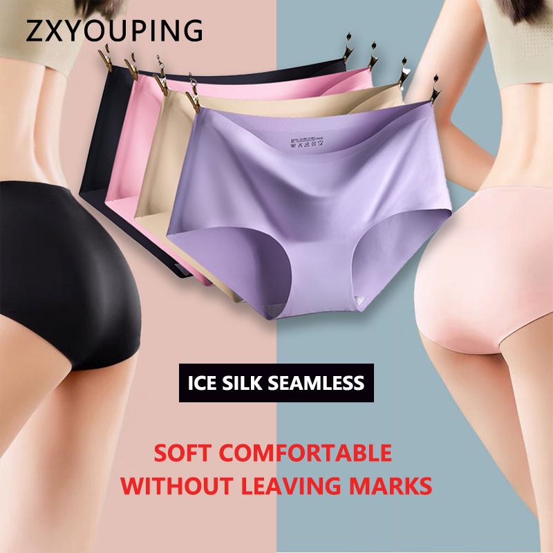 Pack of 2 Ice Silk Mid waist Ladies Underwear Seamless Panties