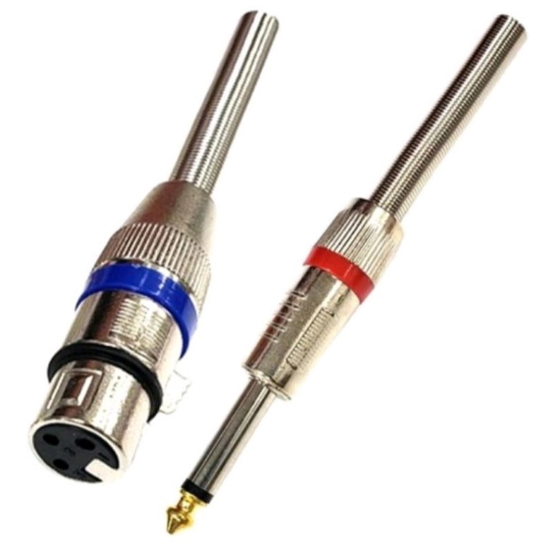 XLR FEMALE & PL-55 MALE CONNECTOR JACK WITH LONG SPRING HEAVY DUTY 1SET ...